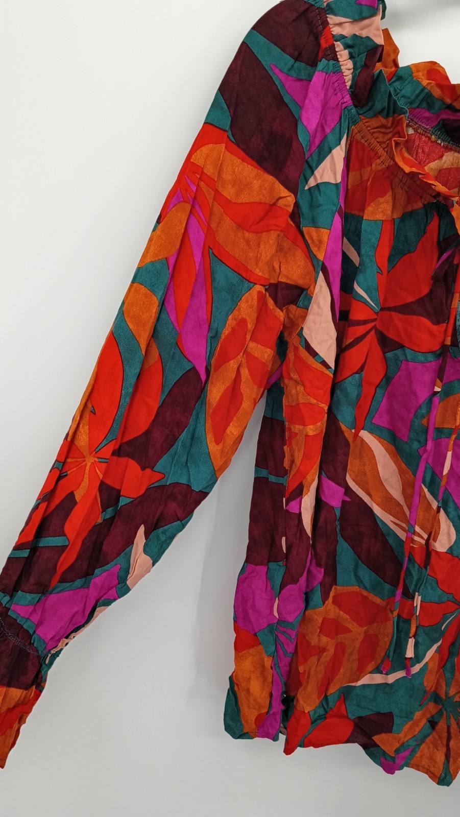 Fifth Ray XL Abstract Floral Boho Blouse | Colorful Art Nouveau Ruffle Top NWT
