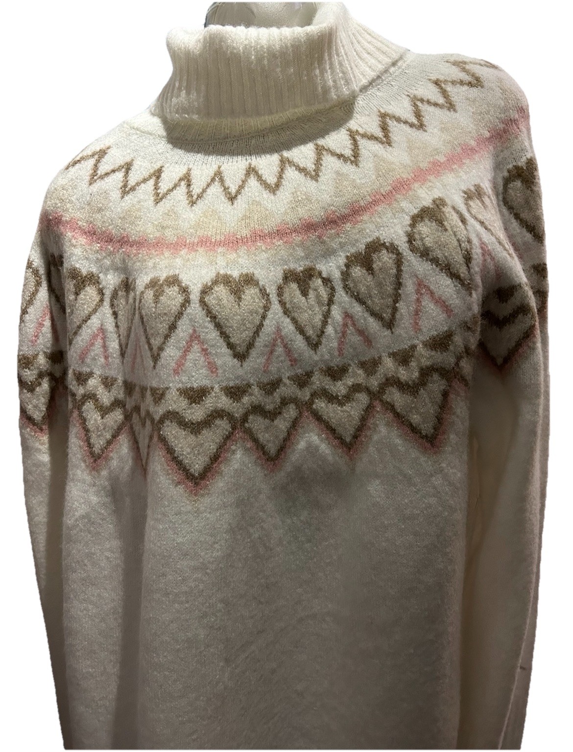 NWT One State Ivory White And Pink Hearts Sweater Size XL 16 Free Shipping Women