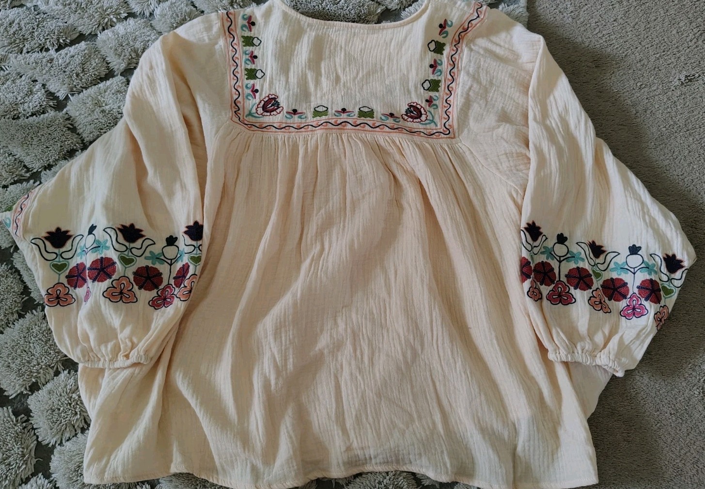 Easel Blouse Size L Gauge Embroidery Wide Sleeves 100%, Cotton Oversized