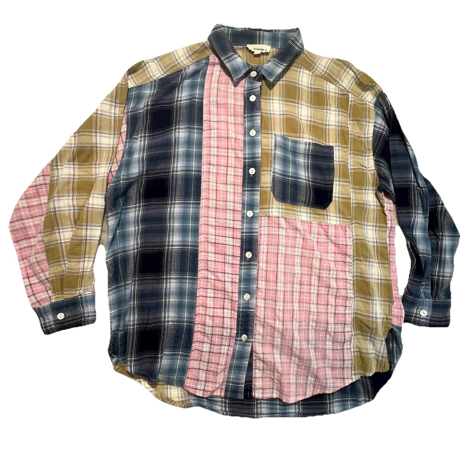 ee:some Boho Patchwork Oversized Button-Up Blouse Shirt Size M