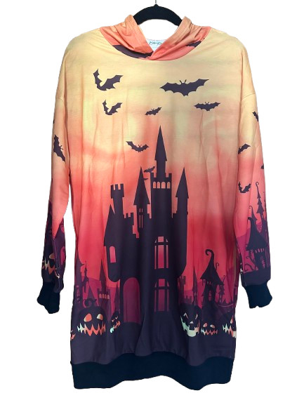 Fancy Costume Bat Womens Size UK 12 L Oversized Hoodie Long Sleeve Castle Print