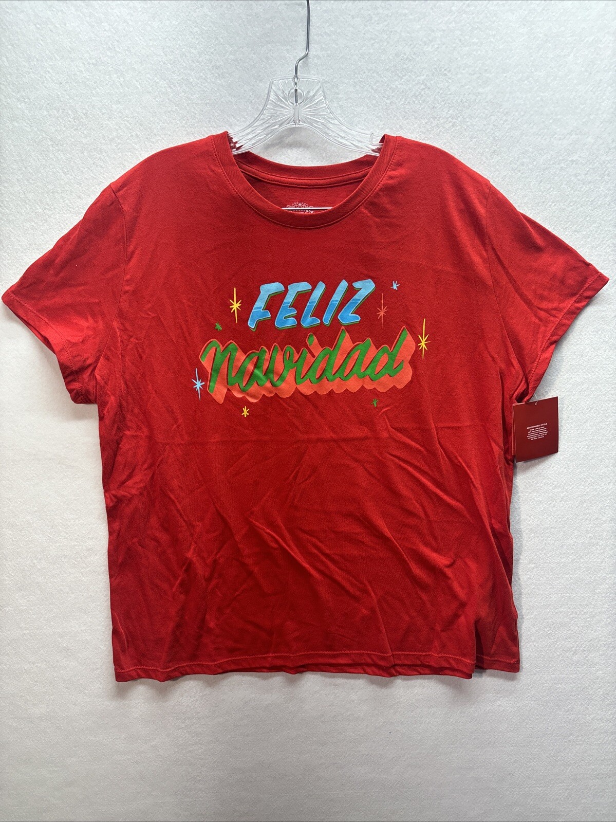 Women’s Wondershop Feliz Navidad Short Sleeve Holiday T Shirt Red XXL NEW!