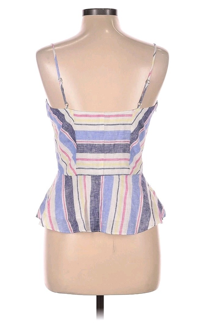 Parker Whitney 100% Linen Peplum Cami Top Tie Front V Neck Striped Sz M