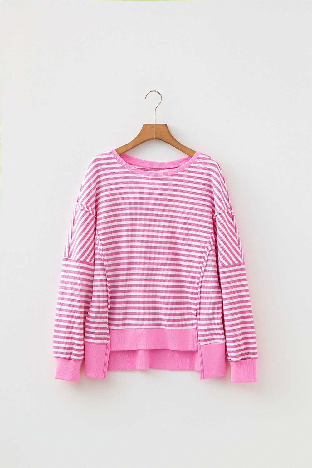 SYNZ Women’s Striped & Textured Knit Split Hem Long Sleeve Top, S to XL