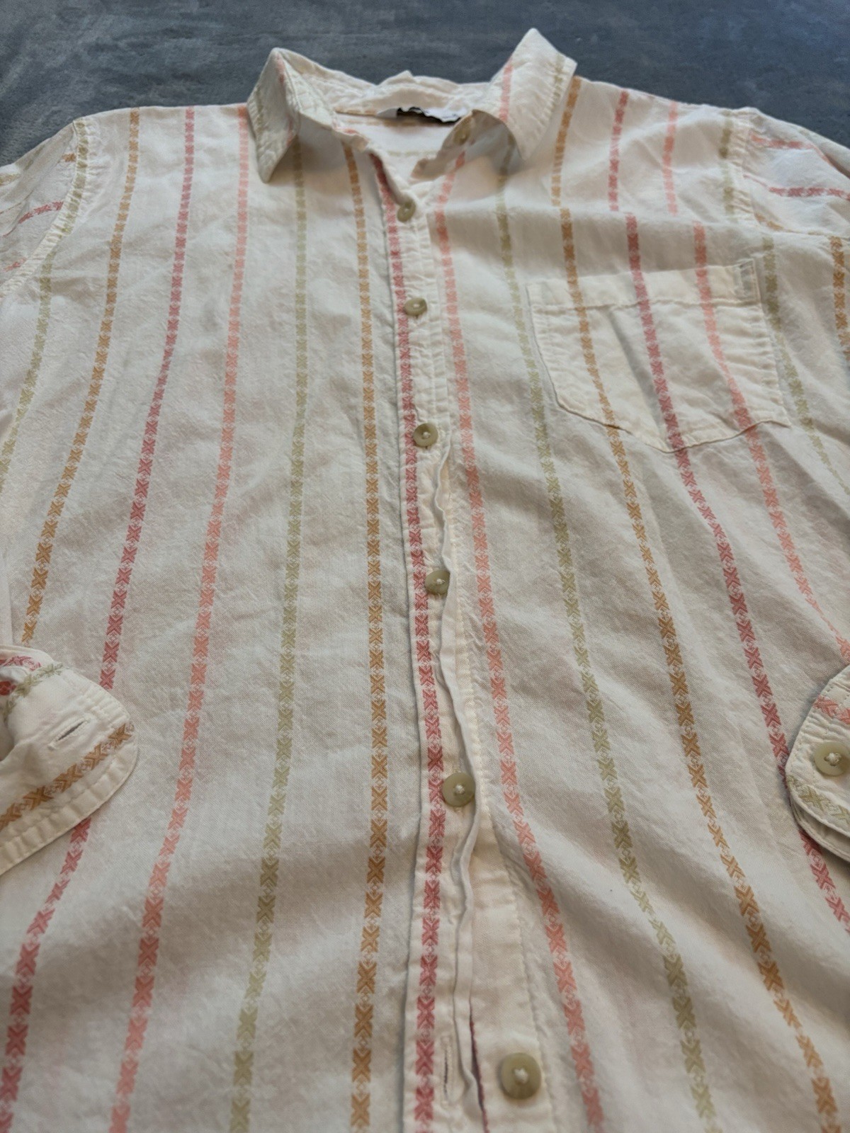 Sonoma Cream Button-Down Shirt with Pink and Tan Stripes