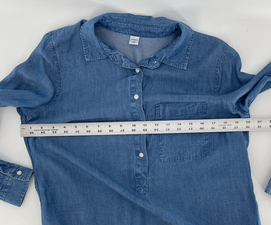 Old Navy 100% Chambray Shirt Button Front Blue Long Sleeve Dress S, Flaw