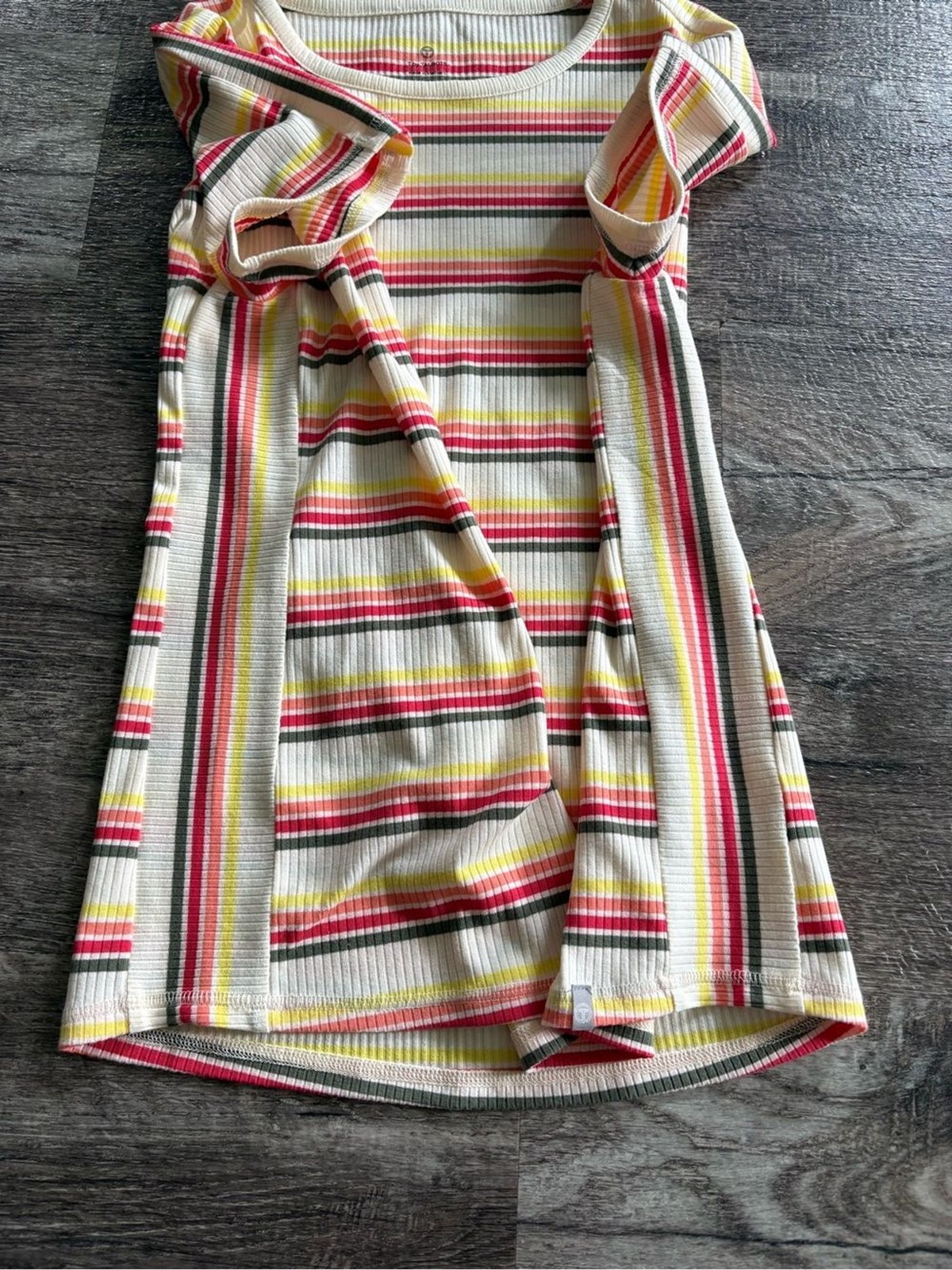 T by Talbot Striped Short Sleeve Ribbed Tee in White, Pink & Yellow Gray