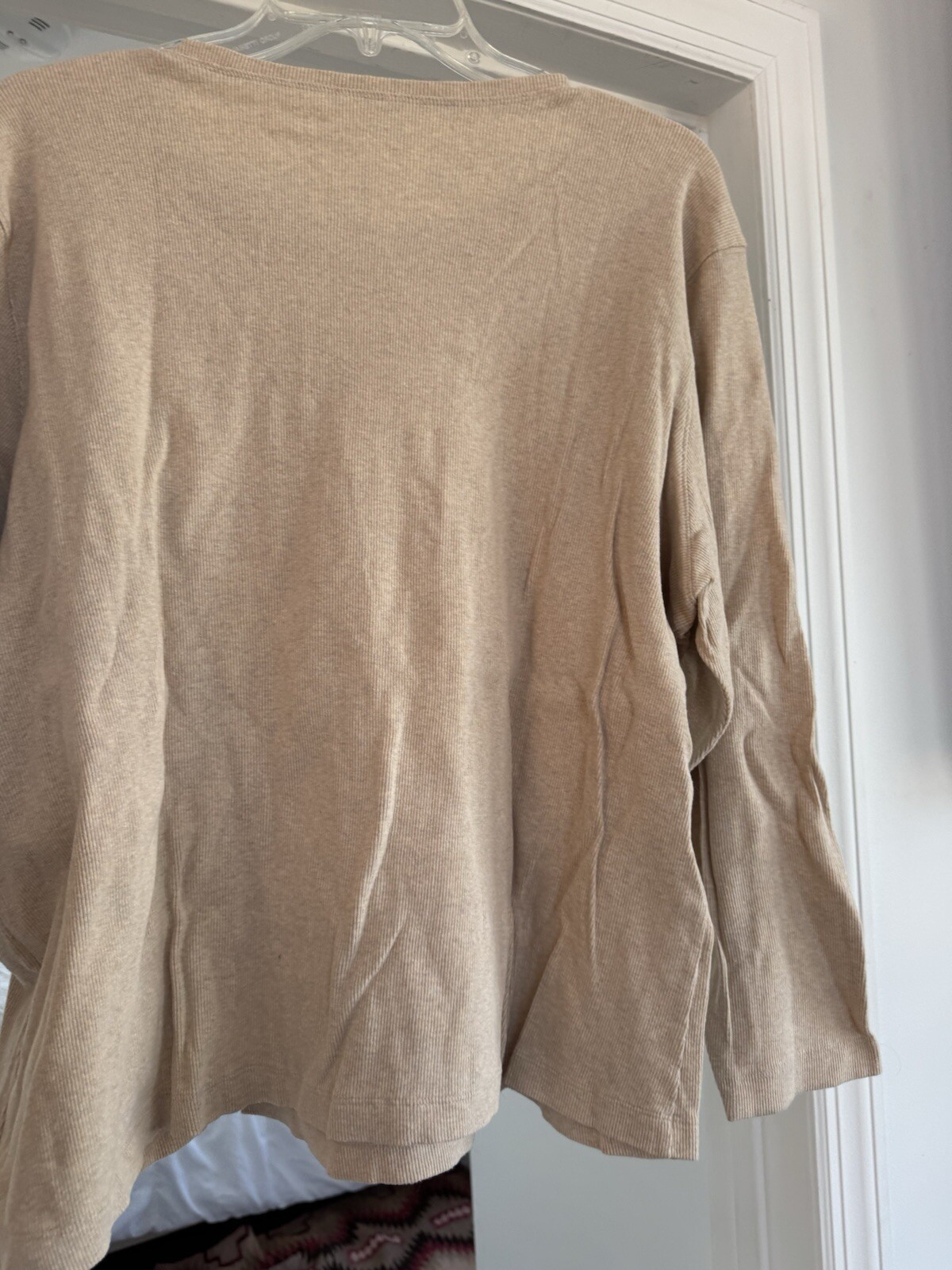 Sz 2X LIZ CLAIBORNE T-Shirt Beige Stretch Long Sleeve Tee Top Poly Cotton Women