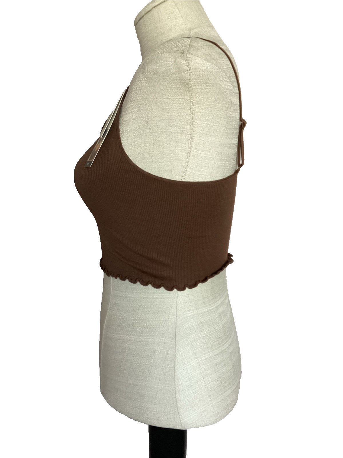 NOBO NO BOUNDARIES BROWN LETTUCE EDGE RIB KNIT CROP CAMI Sz. Jr. XL*