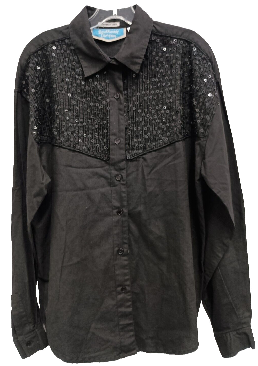 VTG Southwest Canyon Western Shirt Womens Large Black Beaded Cowgirl Rodeo