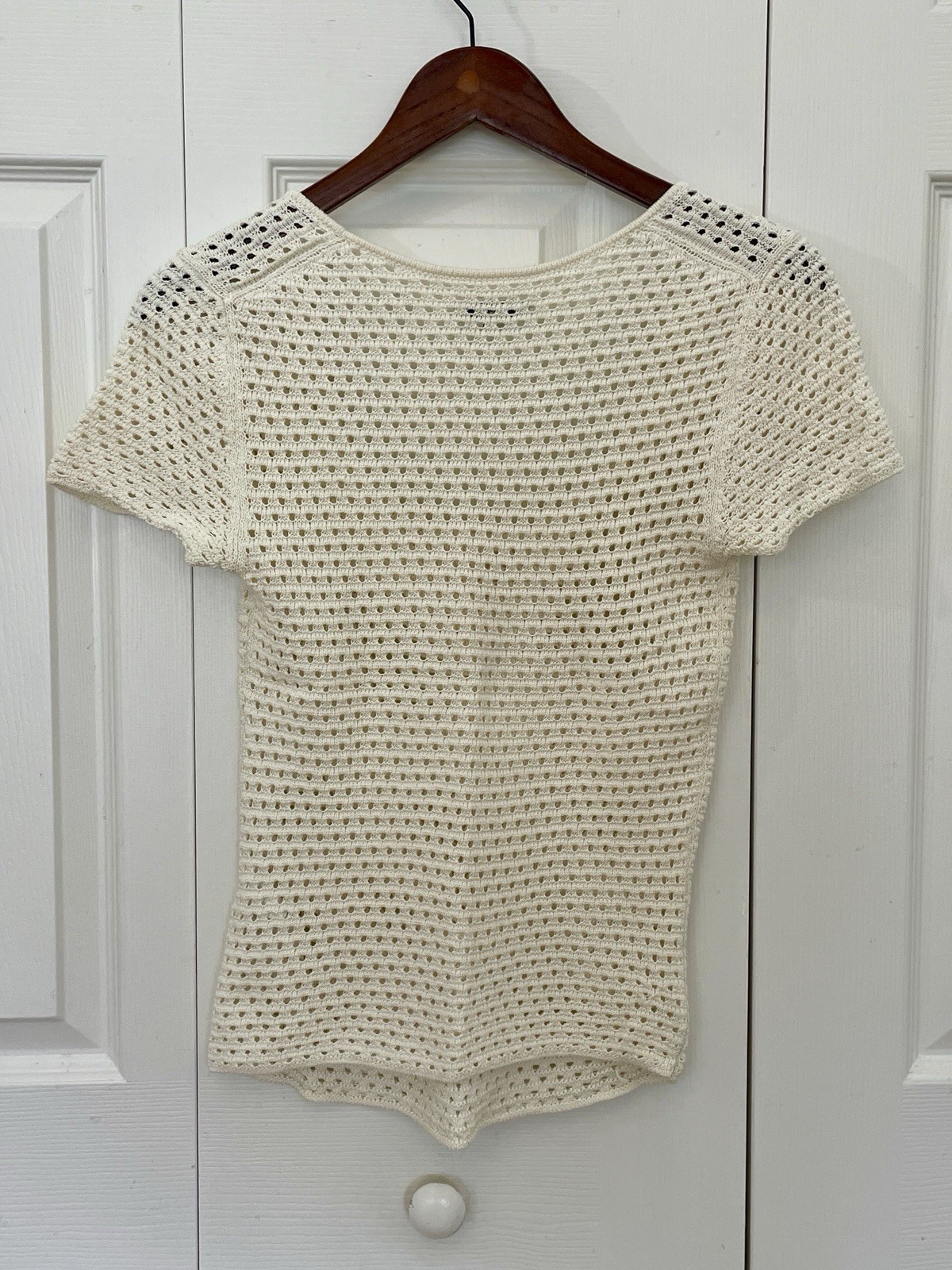 Vince Knit Woven Scoop Neck Short Sleeve Cream Top, Sz. XS