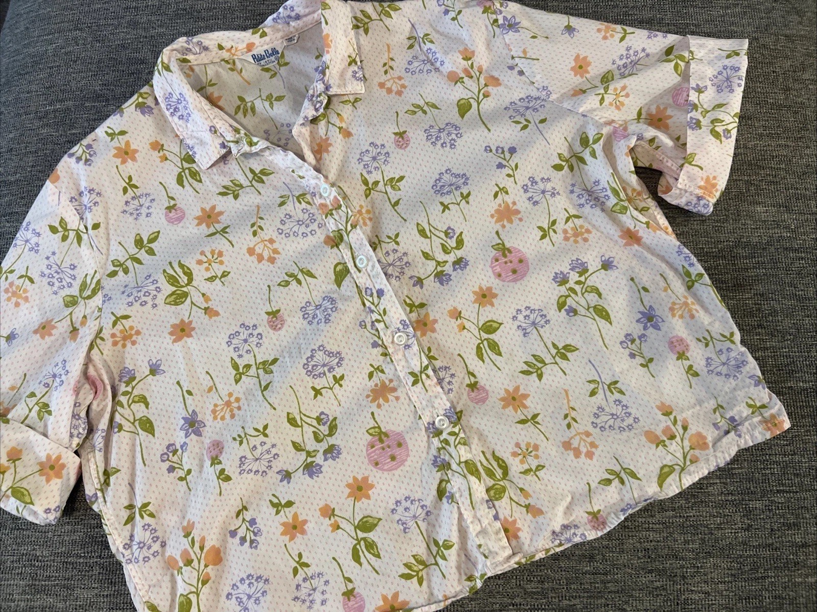 Vintage Petite Bell Short Sleeve Floral Blouse Made In Japan Sz 42