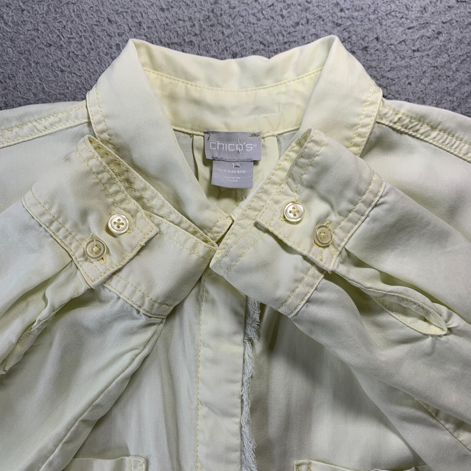 CHICOS Shirt Womens Size 1 Medium Button Up Blouse Top Long Sleeve Sheer Yellow*