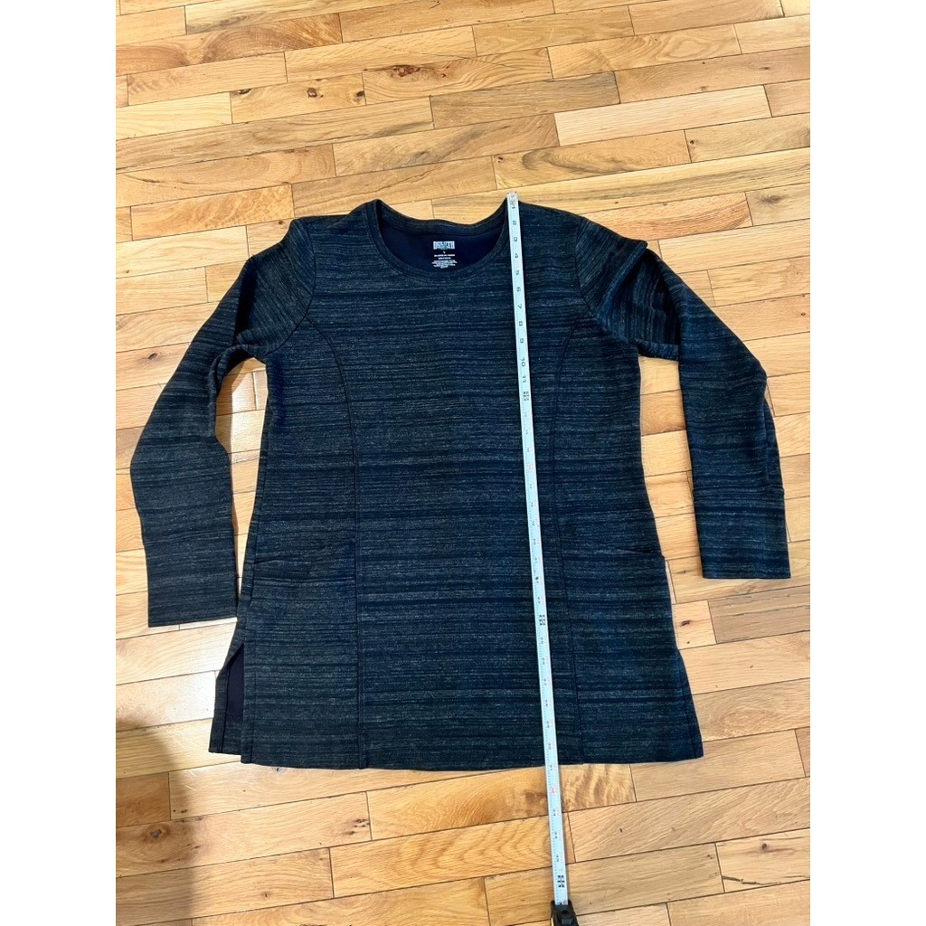 Duluth Trading Co Womens Charcoal Gray Space Dye Knit Tunic Top Side Pockets L