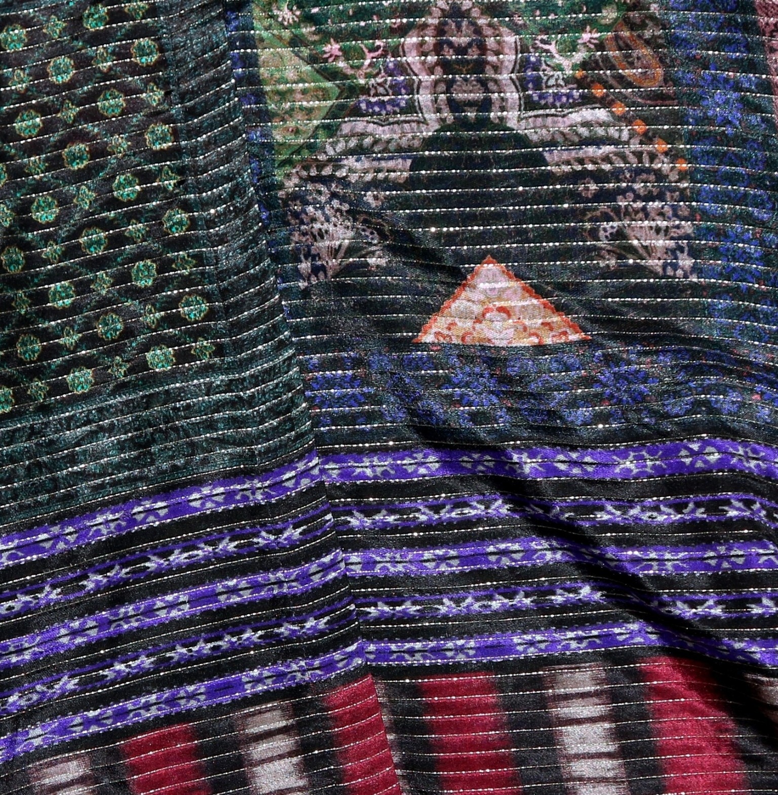 ETRO ITALY VNck Silk Tunic Blse w Metallic Gold Threads 44 In Chest Sz 46 EXC