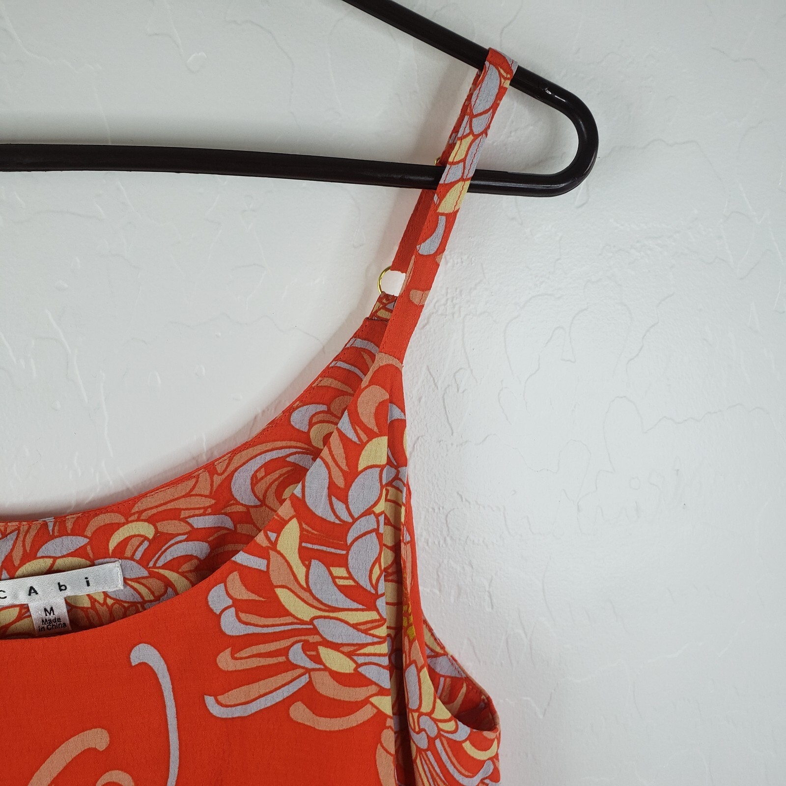 Cabi Blouse Women Medium Orange Floral Sleeveless Adjustable Strap Pullover Top