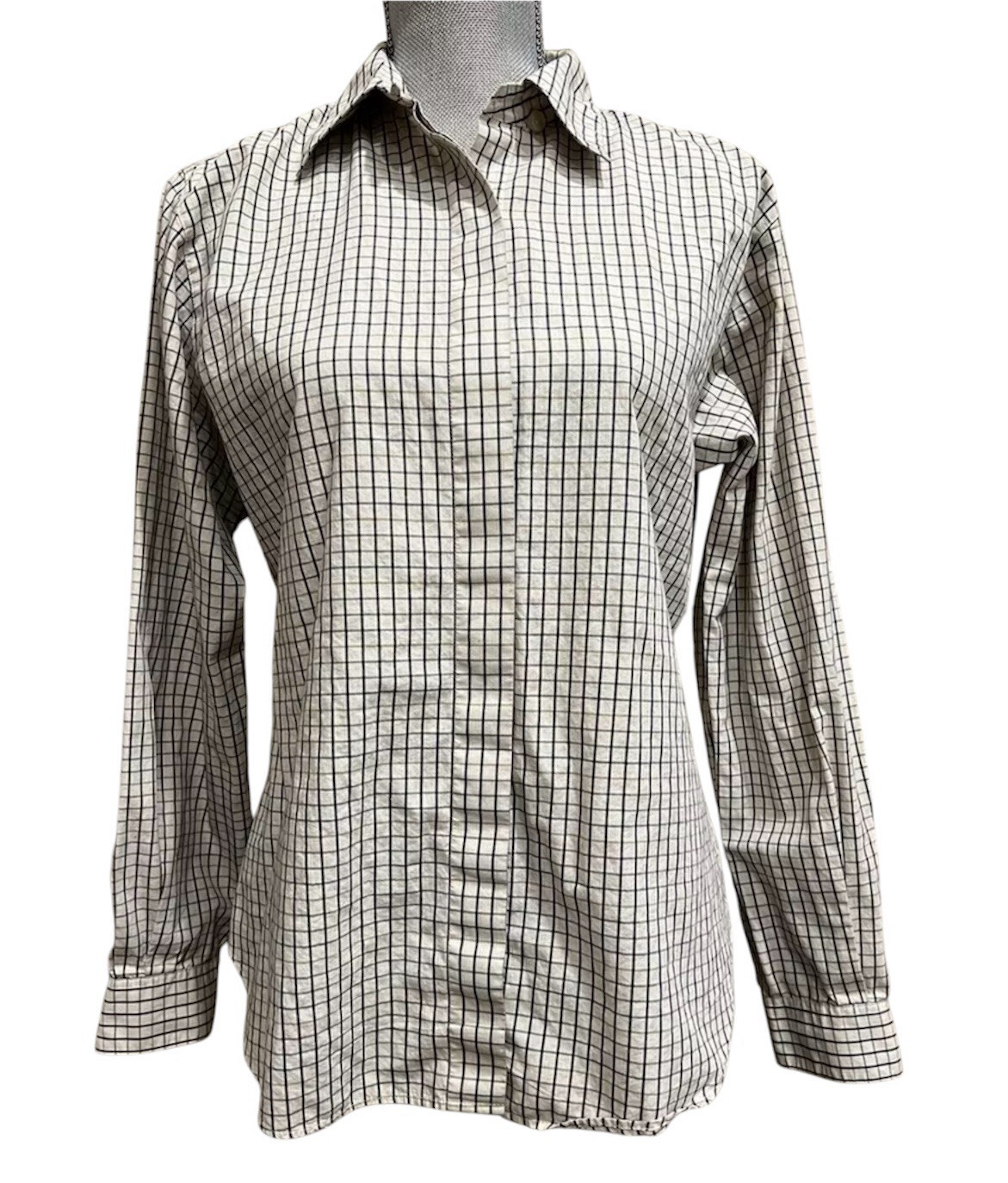 Women’s Pendleton Button Up Sz 10 Checkered Striped Neutral Gray Plaid Square