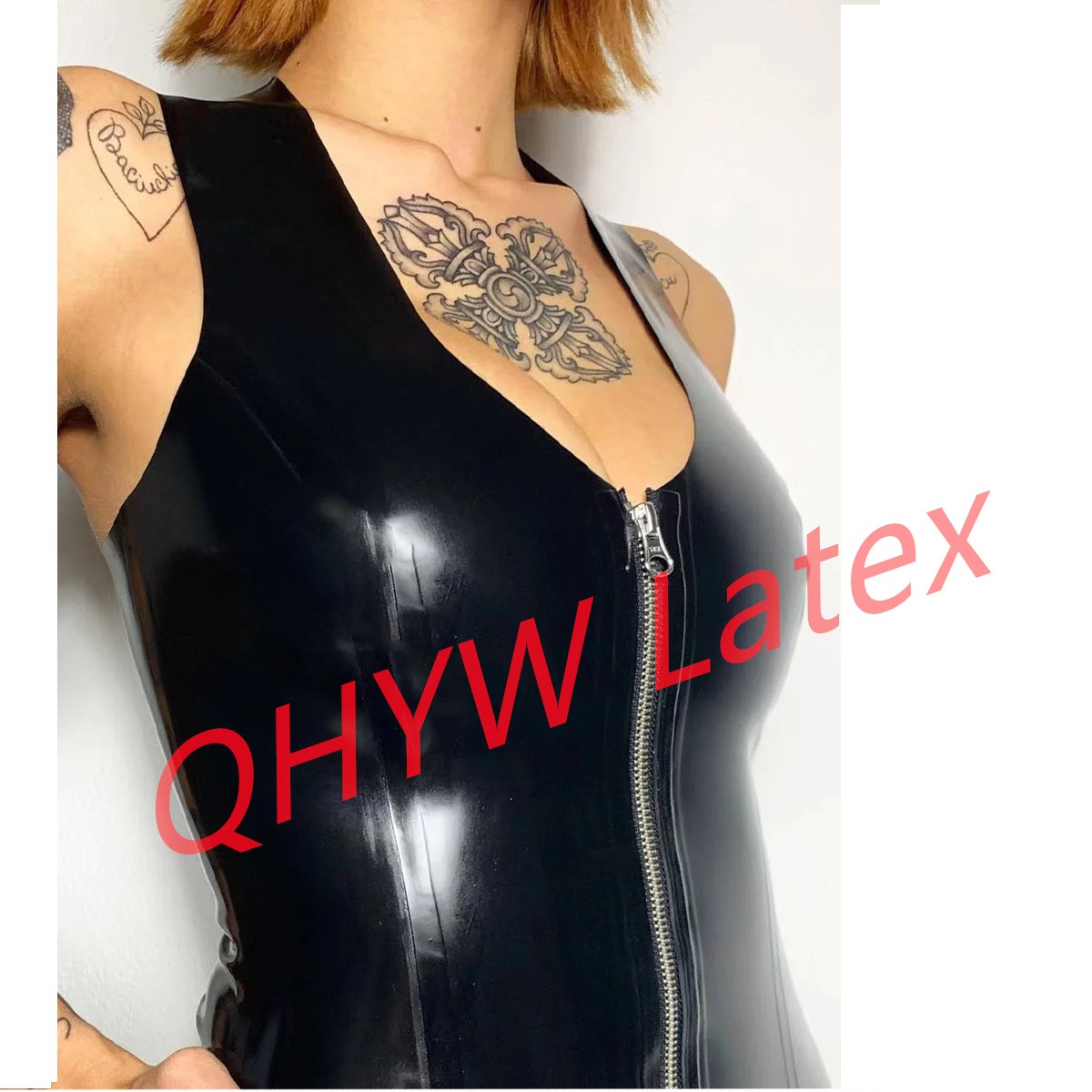 Latex Rubber Tank Gummi Female Tops Sleeveless Vest Slim Front Zip Customize