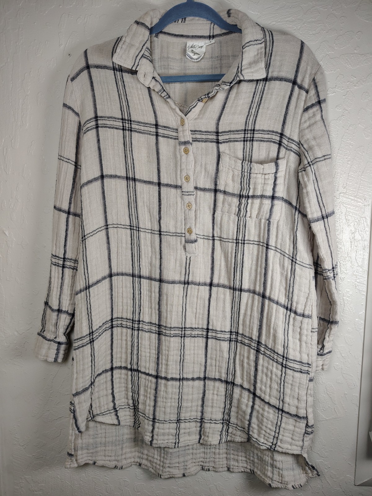 White Crow Plaid Shirt Dress / Tunic Featuring A Relaxed Crinkled Cotton Gauze M