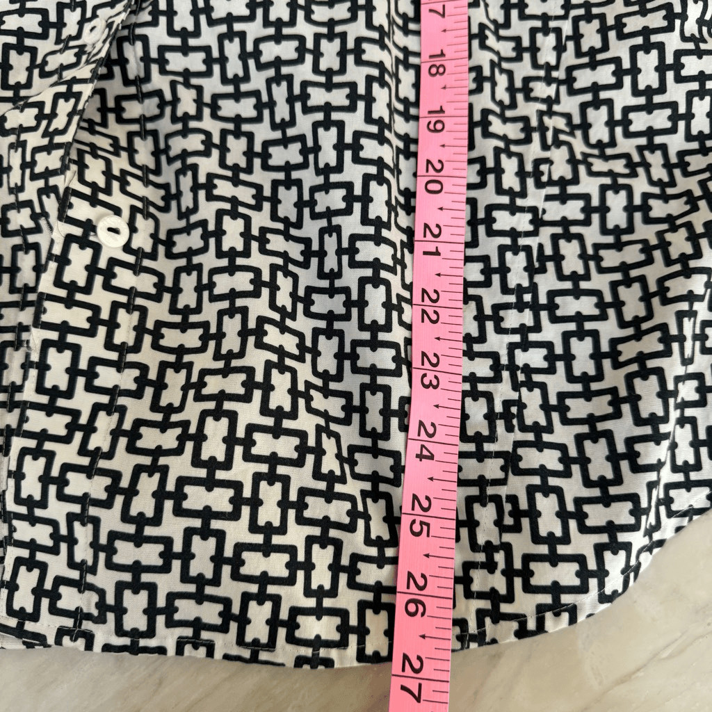 Foxcroft NYC Easy Care Pinpoint Stretch Chain Print Poplin Button-Up cotton sz L
