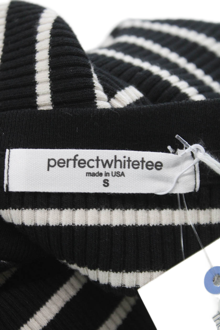 Perfect White Tee Womens Black Striped Basic Crew Short Sleeve T-Shirt Size S