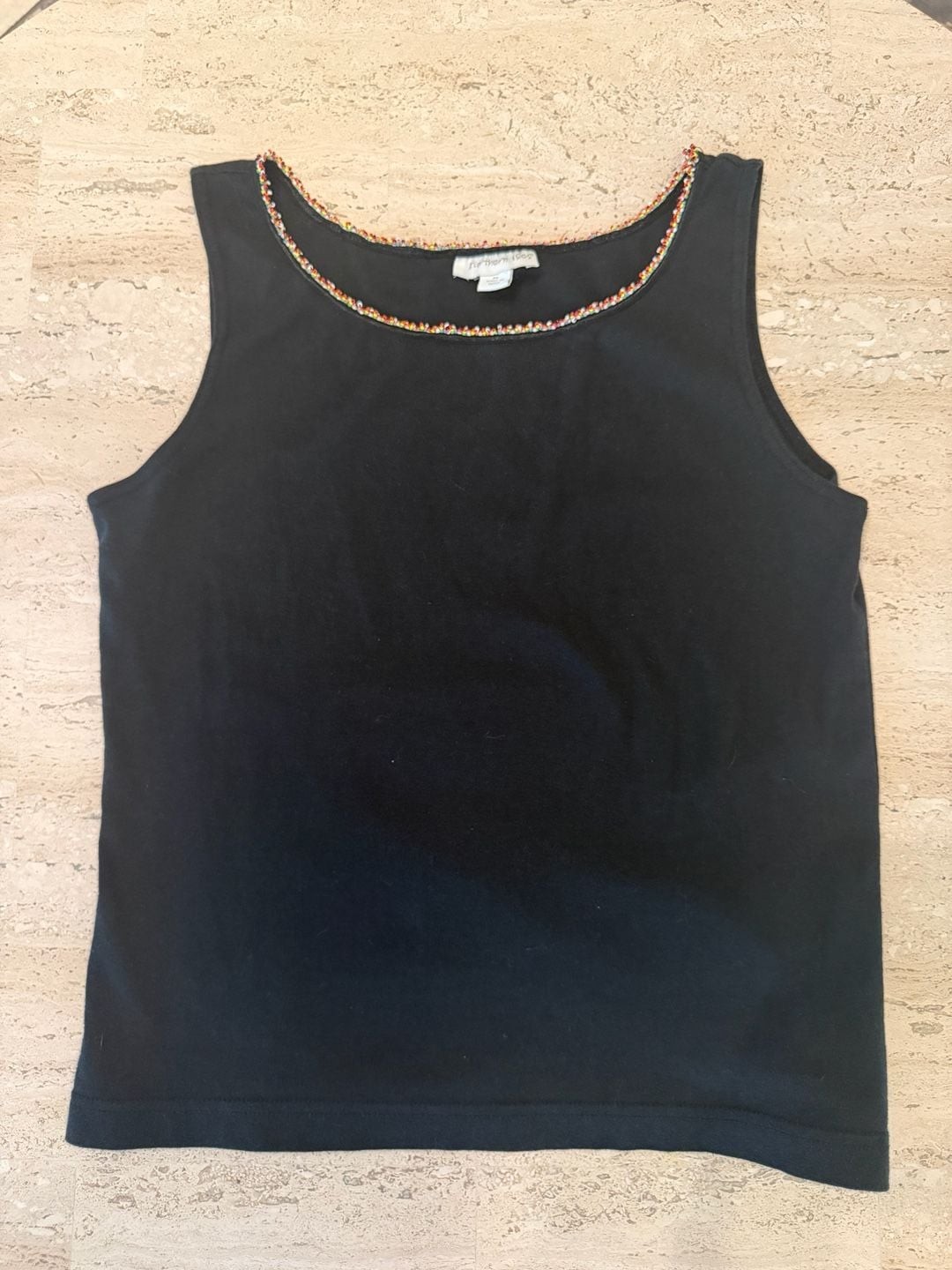 Northern Isles Black Sleeveless Tank Top with Multi-Color Beaded Trim