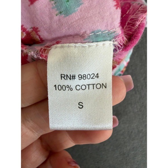 Love The Label Pink Floral Ikat Ruffle Flutter Sleeve Cotton Blouse Size Small