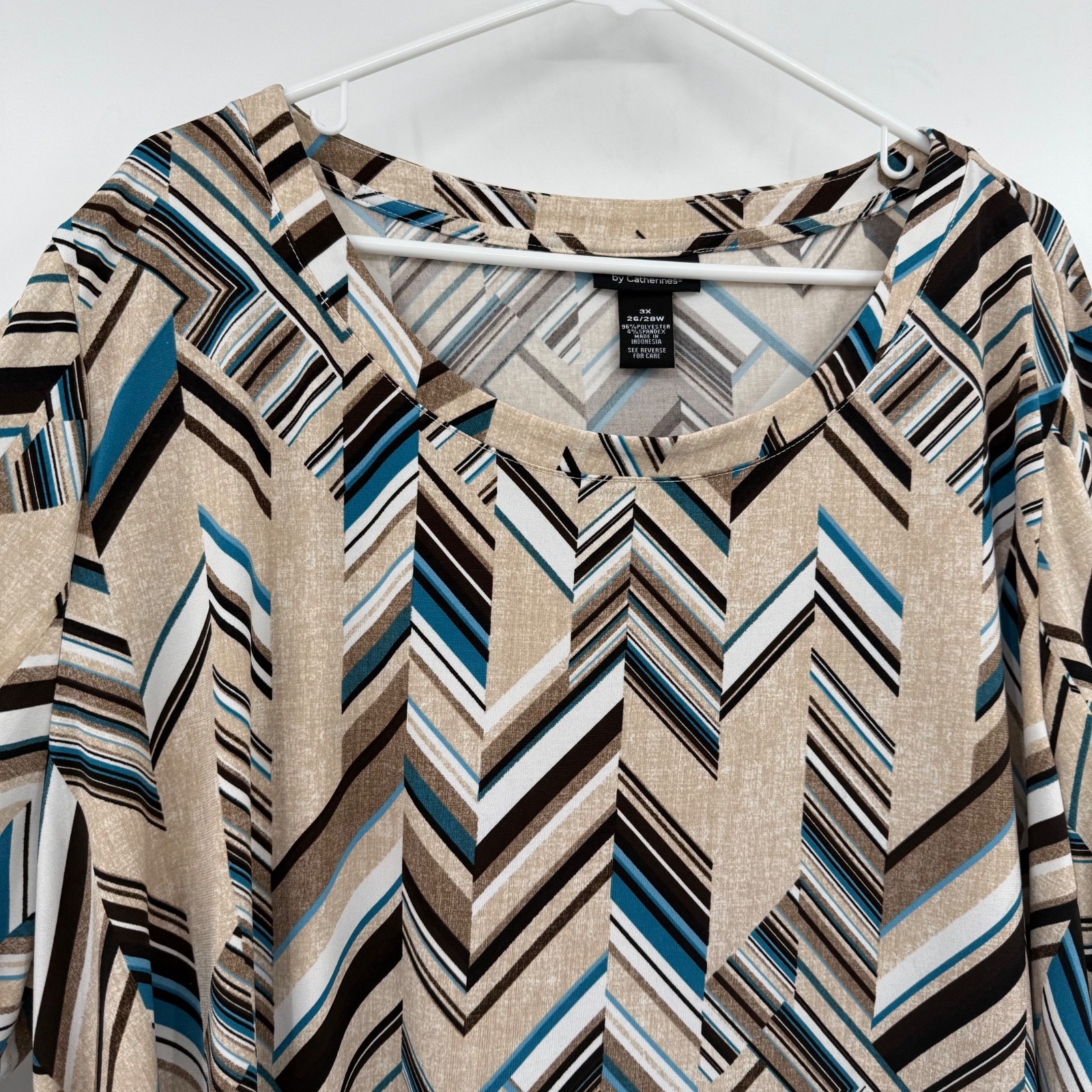 Any Wear By Catherines Top Women 3X Beige Stretch 3/4 Sleeves Tunic Aztec Casual