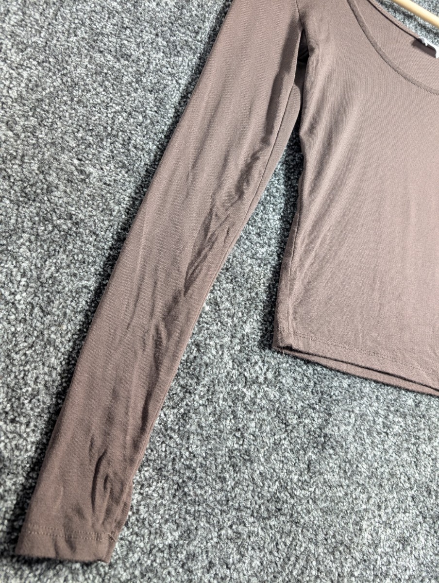 Cotton on Womens Long Sleeve Scoop Neck Brown Viscose Elastane Regular Top 2XS