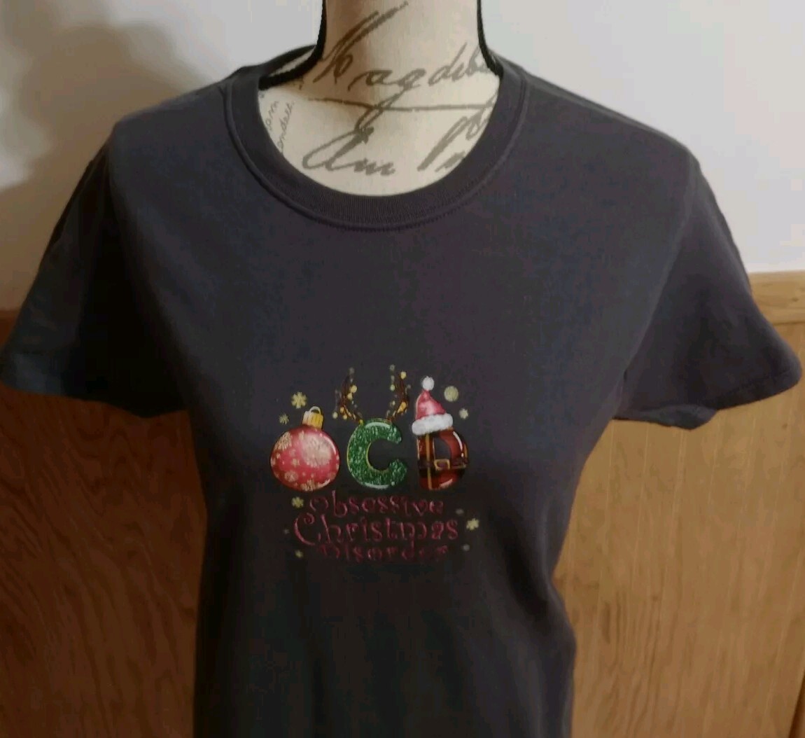 Christmas Handmade Gray SS Funny Graphic T-Shirt Womens Sz S New Top Tee Gift