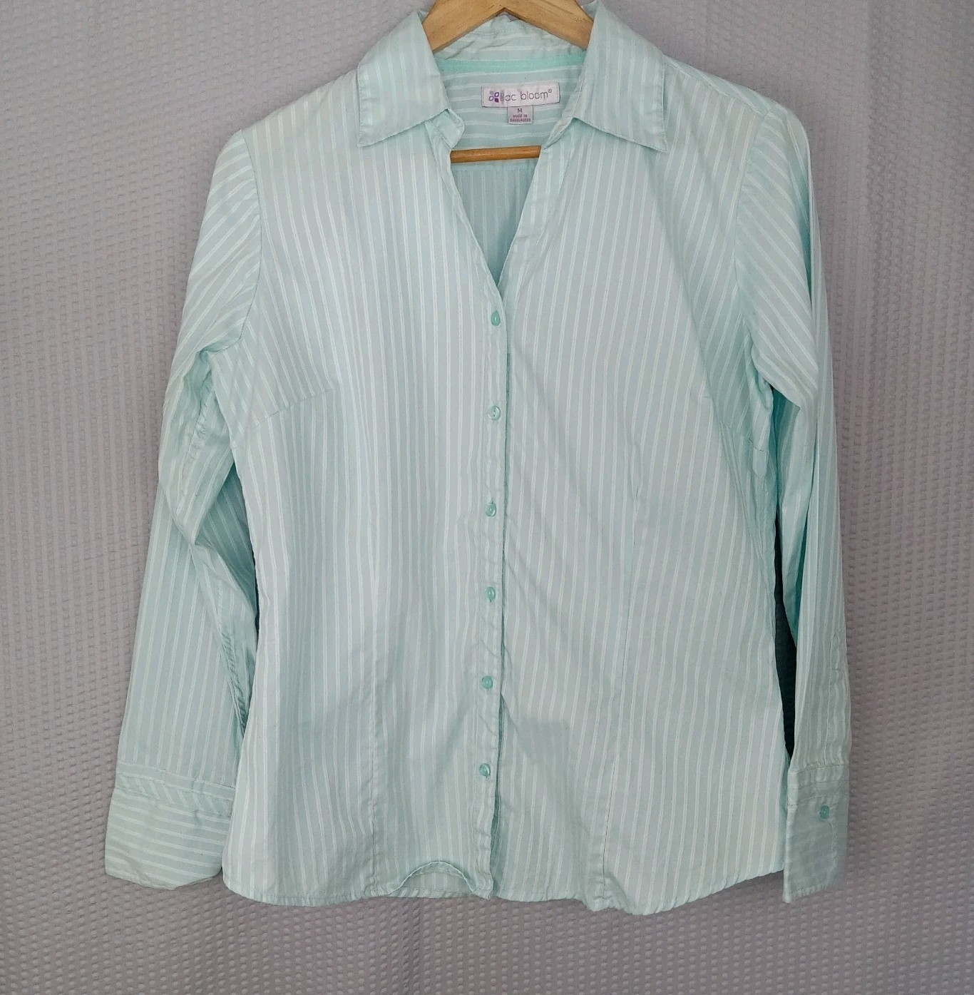 Lilac Bloom Women’s Blouse M Mint Striped Office Basic Button Up Long Sleeve