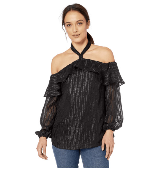 ECI New York Women Metallic Off-The-Shoulder Blouse Black Size M 3139