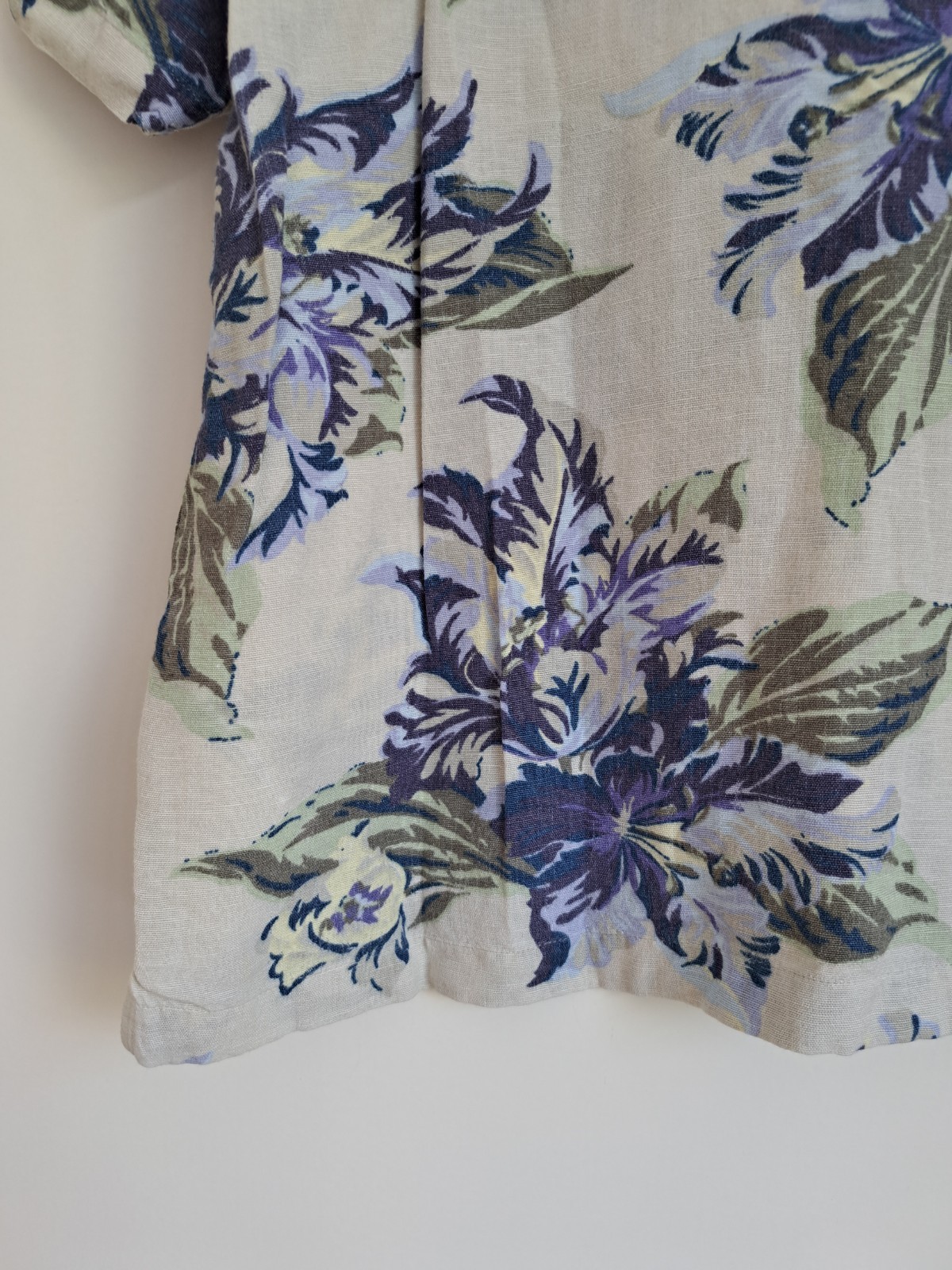 North Crest Floral Blouse Size L Linen Mix Boxy Pocket Slight Stretch