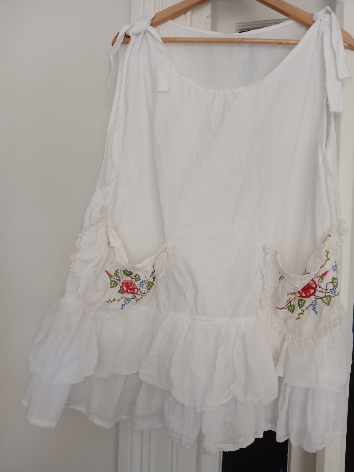Rose & Magnolia Ruffled Vintage Pearl Cotton Cottagecore Handmade Prairie Top