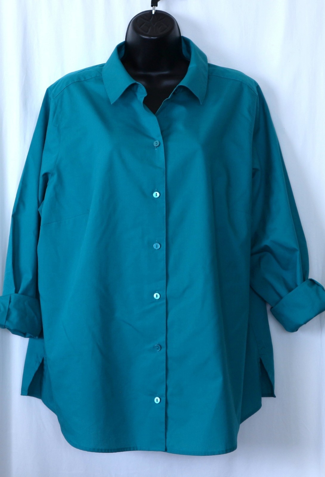 FOXCROFT for APPLESEEDS Teal Wrinkle Free Blse 50 In Chest 29 In Long Sz 16W EXC