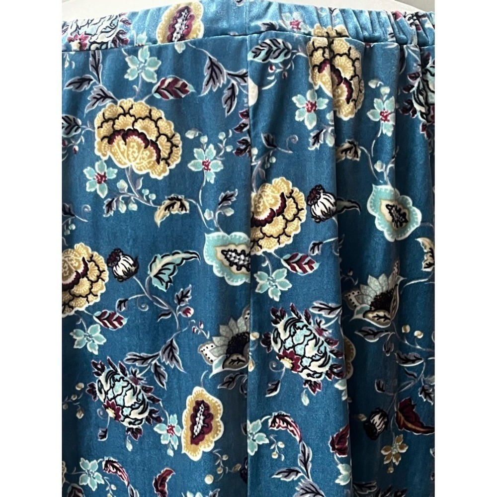 Current + Project Floral Bell Sleeve Off Shoulder Velvet Top Womens Small Blue