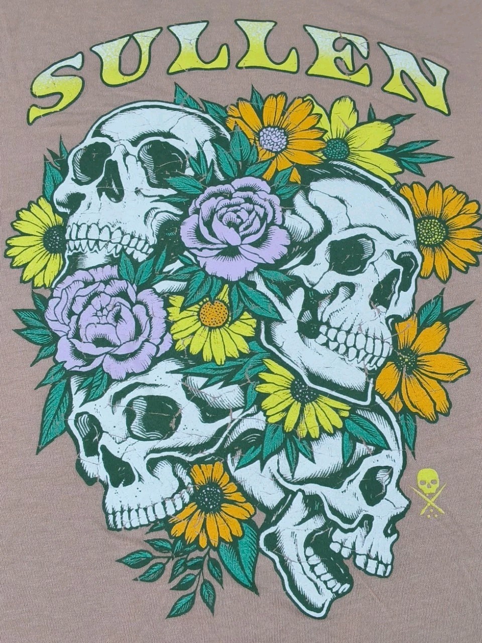 Sullen Womens XL Pink Floral Skulls Graphic Tee