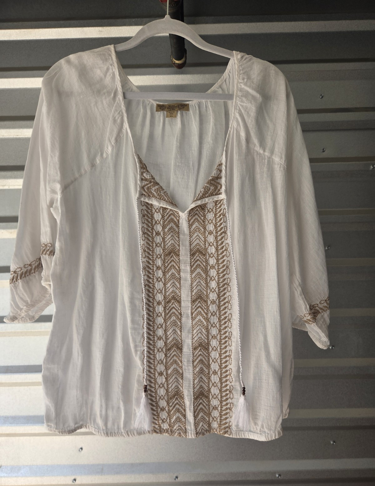 Nine West Vintage America Collection Women’s XL White V-Neck 3/4 Peasant Blouse