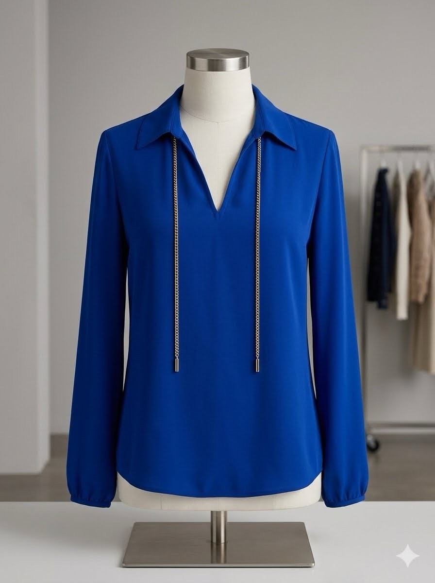 Michael Kors Women’s Blue Long Sleeve Chain Tie Blouse Top Size Medium