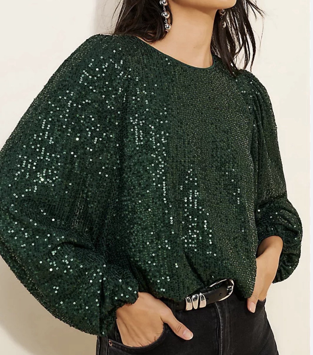 ANTHROPOLOGIE FLAT WHITE Sequin Crew Neck Top Size M Glam Party New