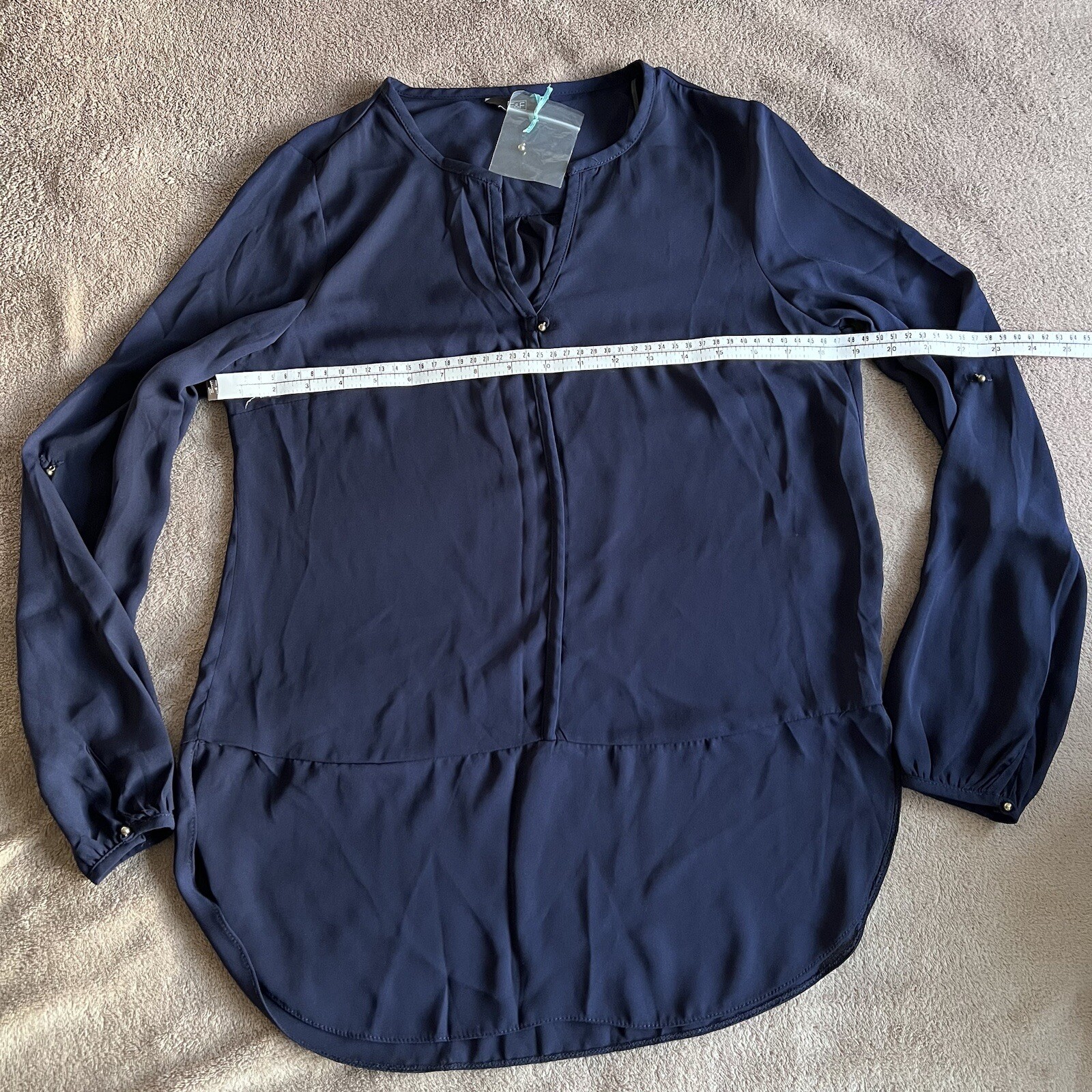 F&F Navy Blue Chiffon Long Sleeve Tunic UK 8-10 *in exc cond*