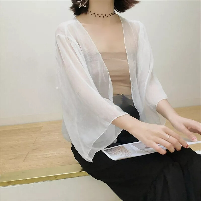 Lady Kimono Open Cardigan Sheer See Through Jacket Mesh Casual Coat Shrug Bolero