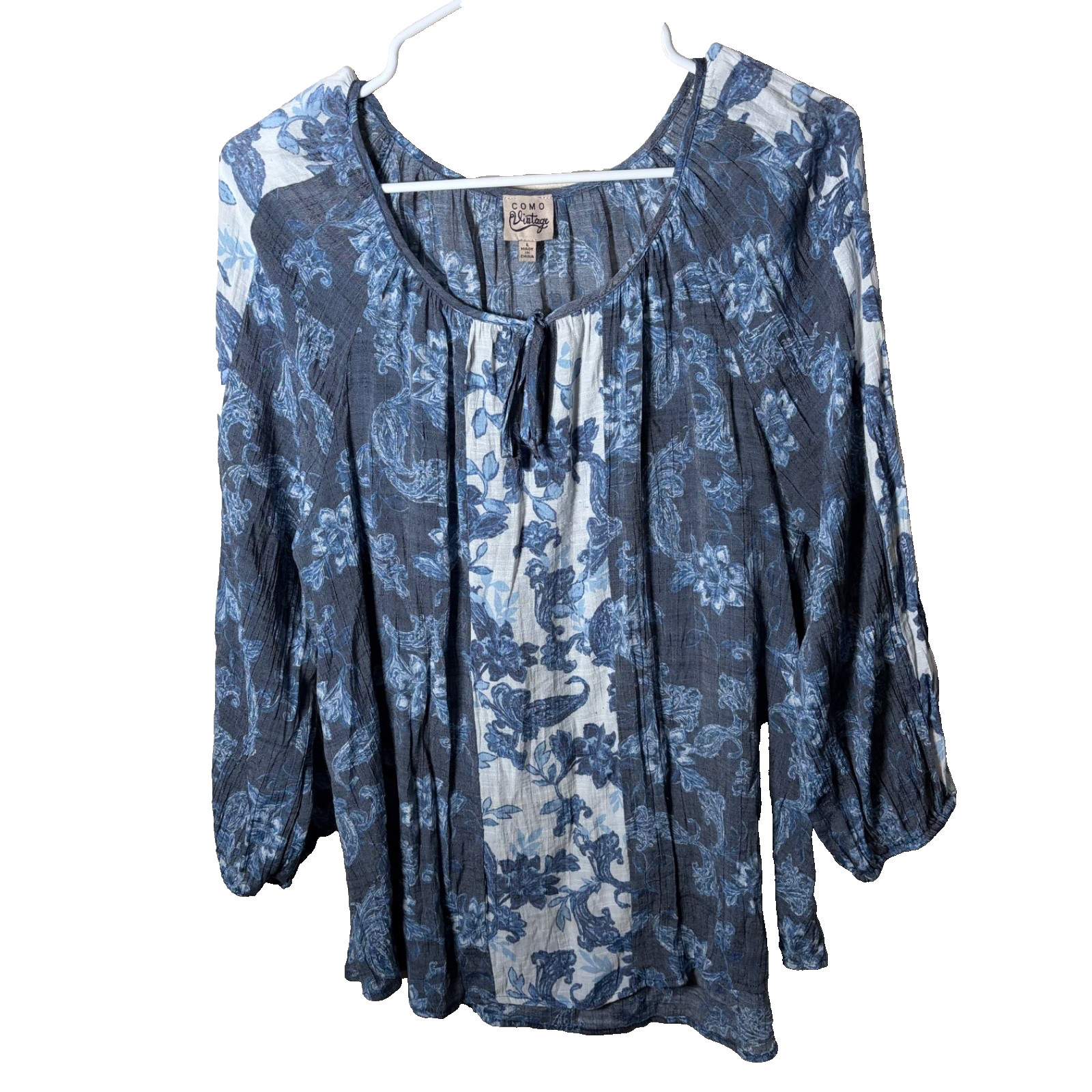 Como Vintage Blouse Women’s Large Round Neck 3/4 Sleeve Floral Top Shirt