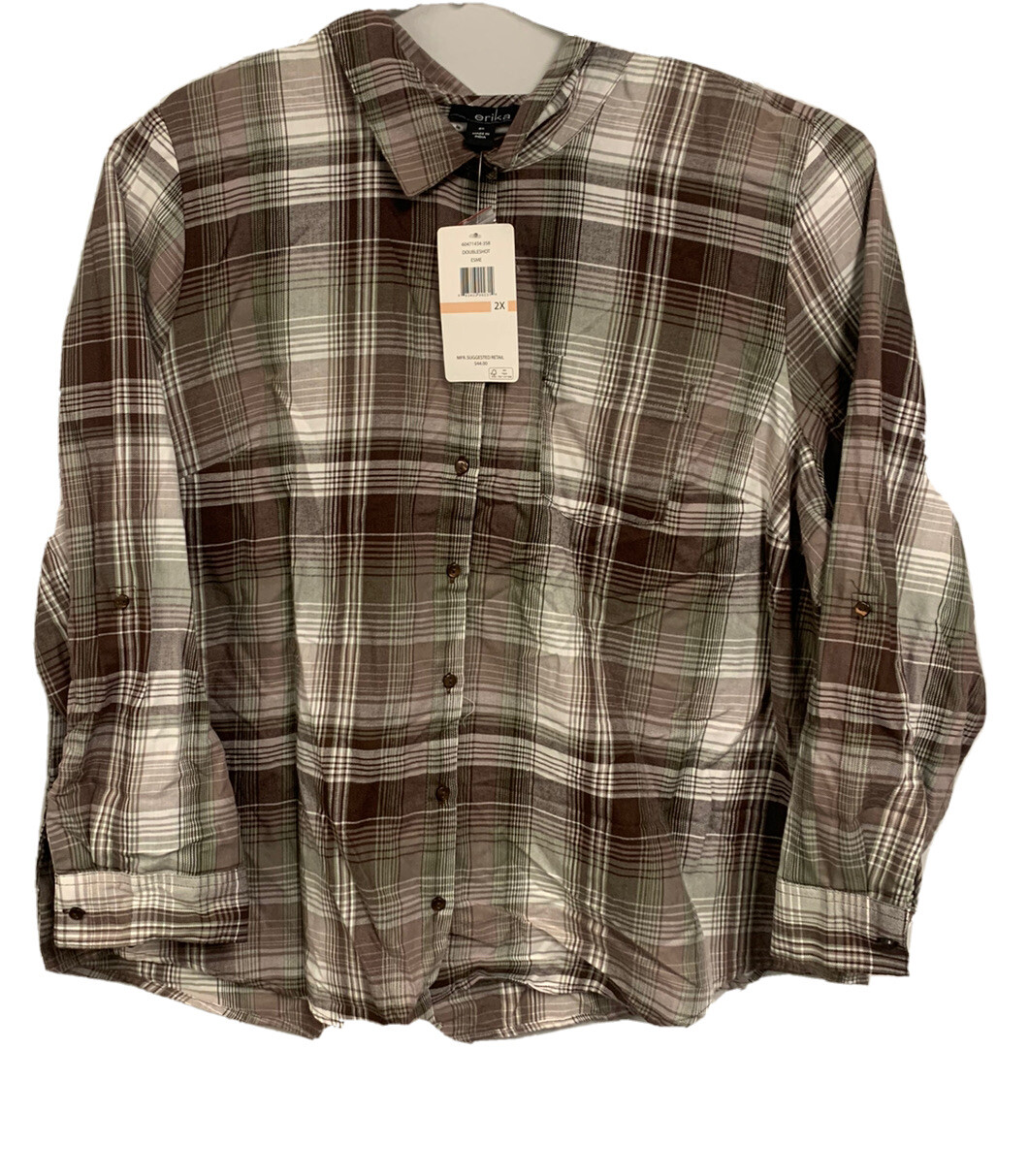 Erika Doubleshot Esme Womens Long Sleeve Button Up Plaid Size 2X New With Tags