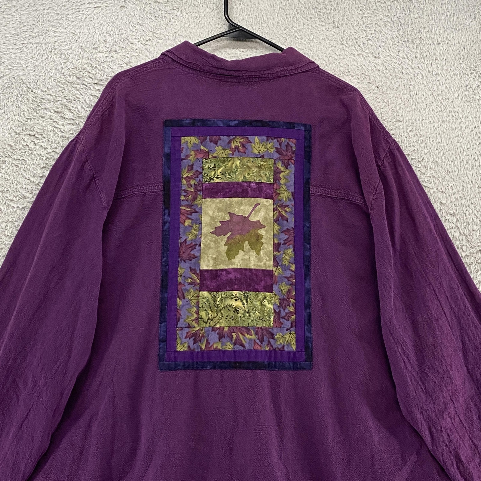Brie Kriebel Shirt Womens 2XL Purple Quilted Leaf Patchwork Art Top Cotton