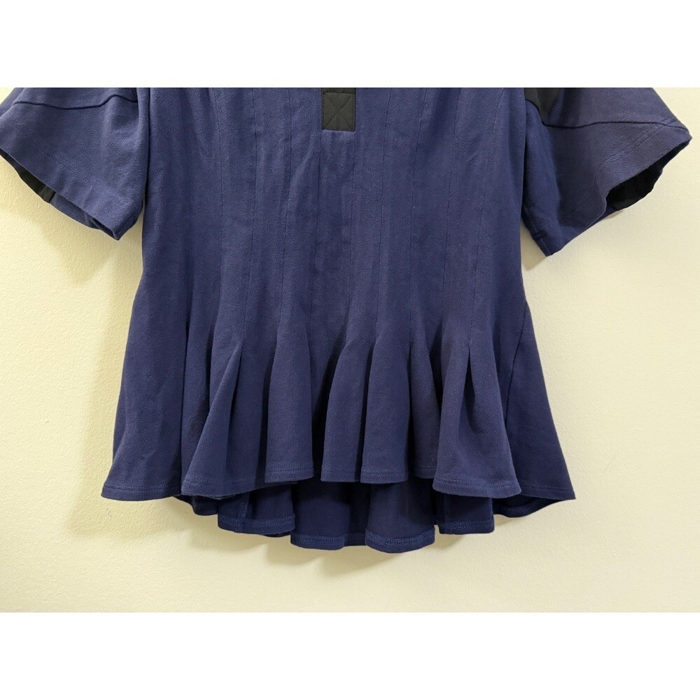 Koche Collective Pleated Peplum Collared Blouse in Navy Blue and Black – M