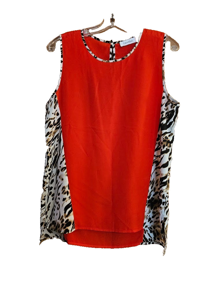 Calvin Klein Crimson Red & Leopard Print Colorblock Sleeveless Blouse Size L