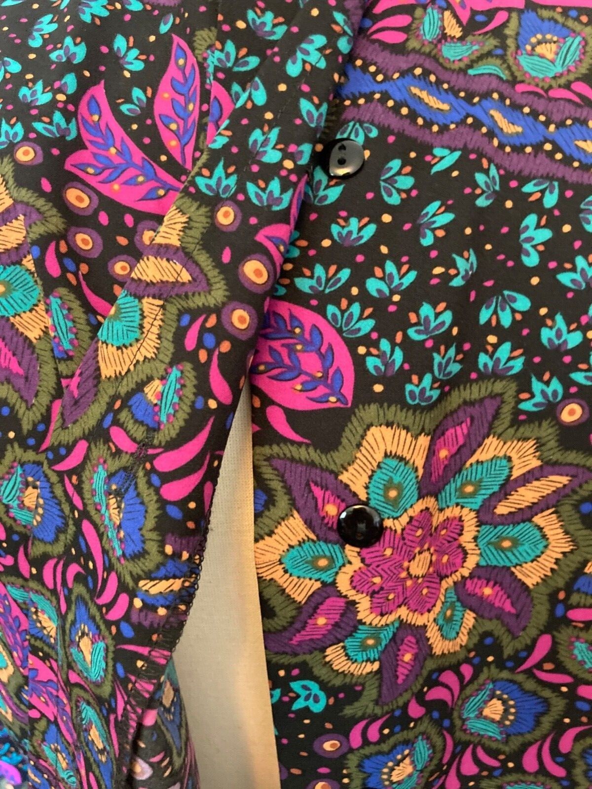 Vintage Alyssa Carr Women’s Multi Color Fuchsia Teal Long Sleeve Blouse Size 6 