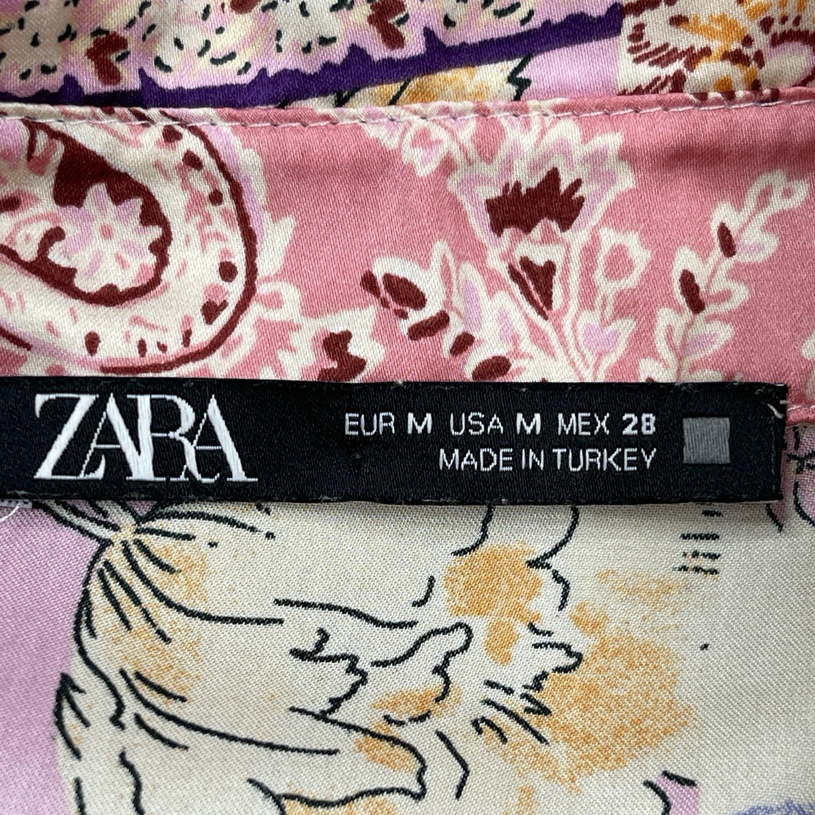 Zara Satin Paisley Patchwork Top Womens Medium Collared Oversized Button Front