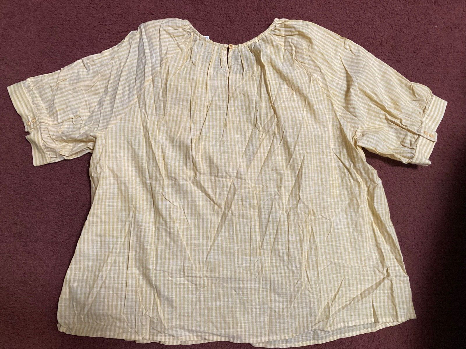 Terra & Sky Women’s Top 2X 20W 22W Gold Plaid Ruffle Short Sleeve Plus Size NWT